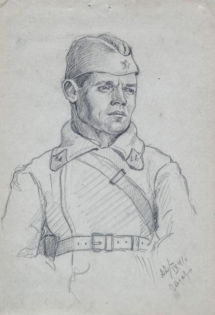 Чаусов А.Ф. Поясной портрет солдата в бушлате, подпоясанном ремнём. 1941 Чаусов А.Ф. Поясной портрет солдата в бушлате, подпоясанном ремнём. 1941